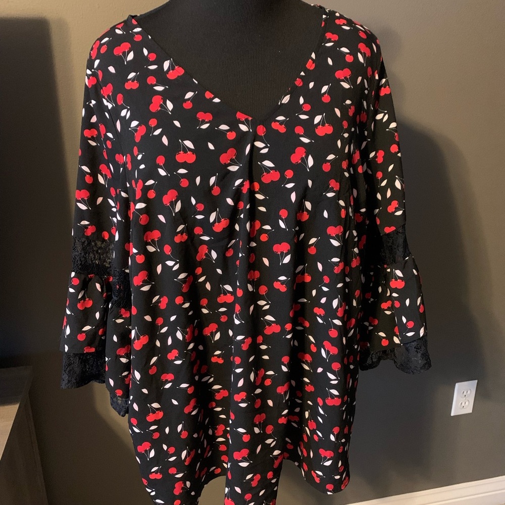 Lane Bryant Cherry Lace Sleeve Blouse
